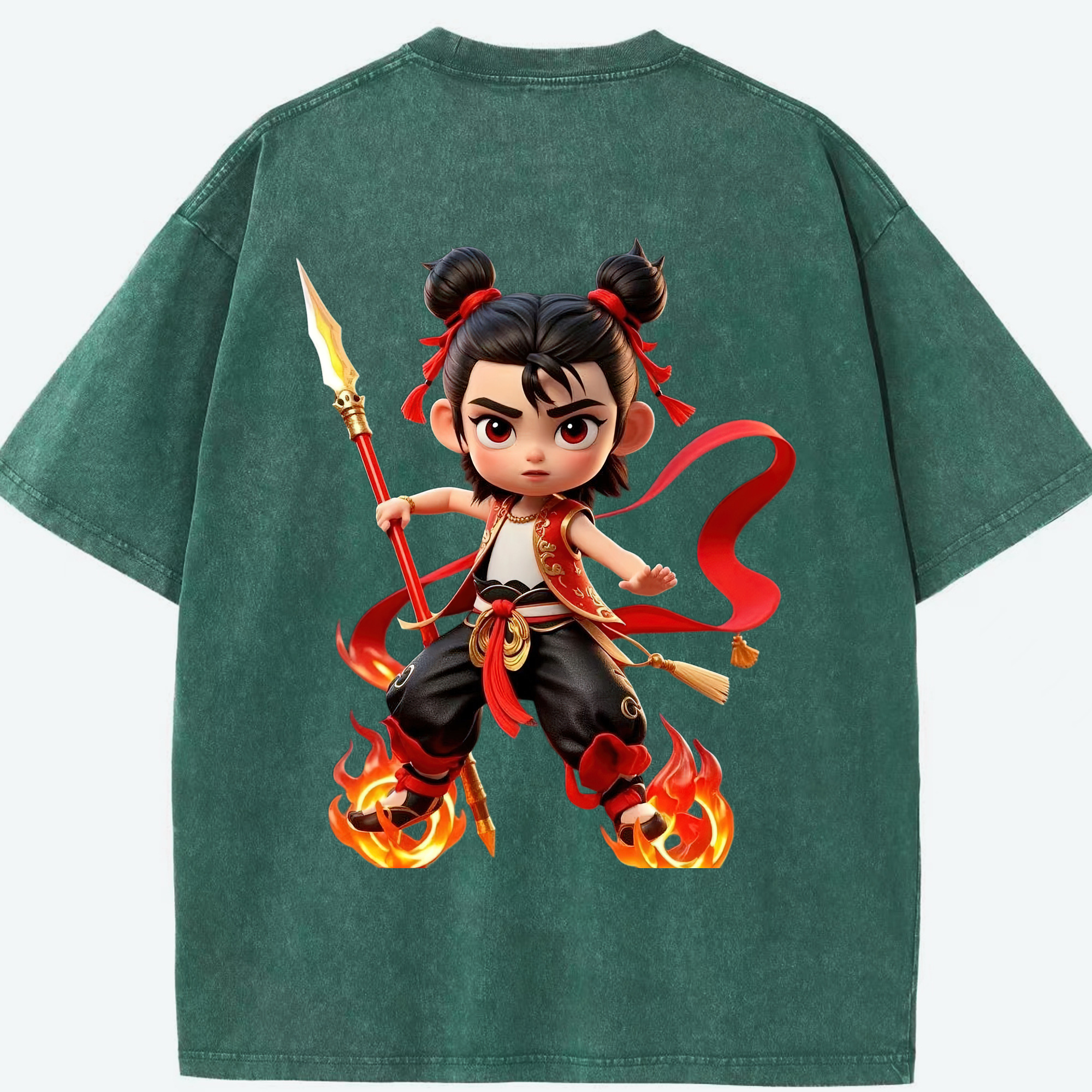 （画像用） Ne Zha 2 ナタ 魔童の大暴れ 綿100% ヴィンテージ風 半袖Tシャツ（背面プリント）